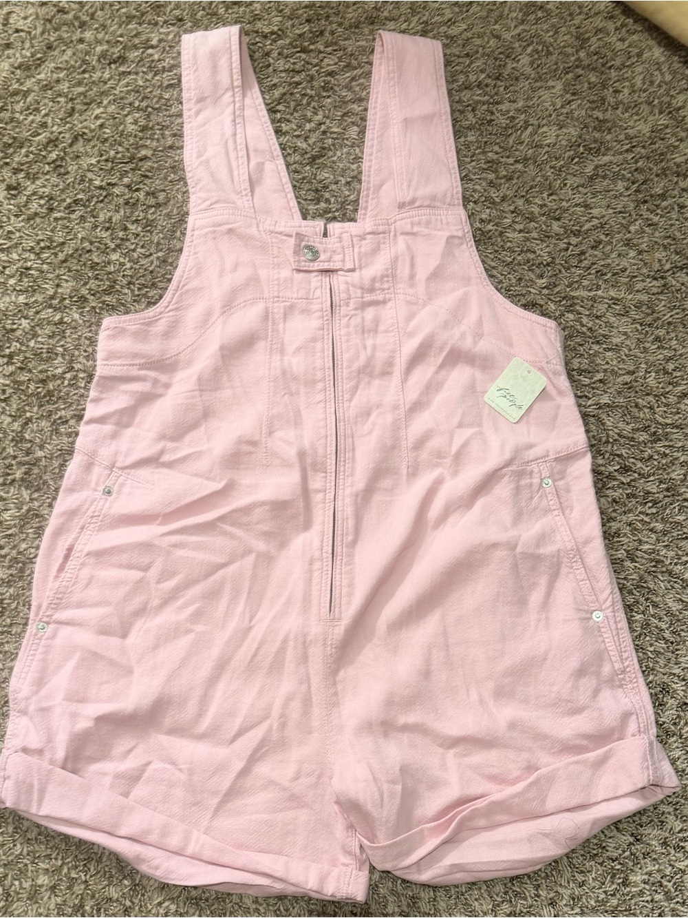 Free People Pale Pink Short Overalls Romper